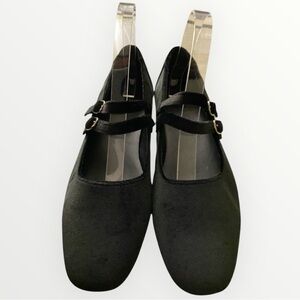 GAP Velvet Black Double Strap Mary Jane Flats Shoe Size 7